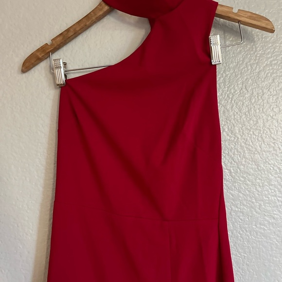 NWOT keep it Interesting Red Asymmetrical Cutout Halter Maxi Dress - Picture 4 of 7